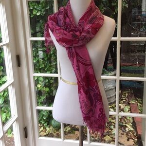 Pink and purple flowered floral fringe scarf/shawl